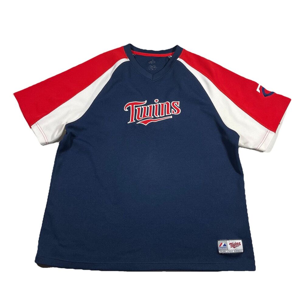 Majestic Minnesota Twins Jersey Shirt Blue Red White MLB Mens XL